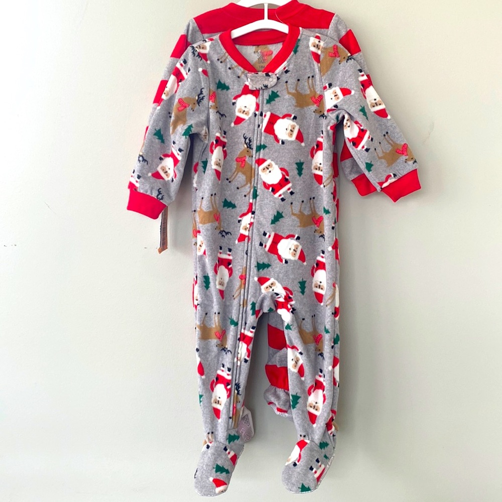 Striped Santa Fleece Footed Pajama Set of 2 - BRAND NEW WITH TAGS!